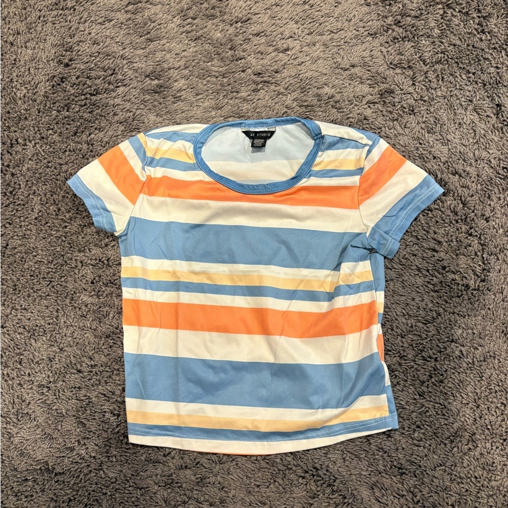 Striped Cropped Shirt - Blue, Orange, White